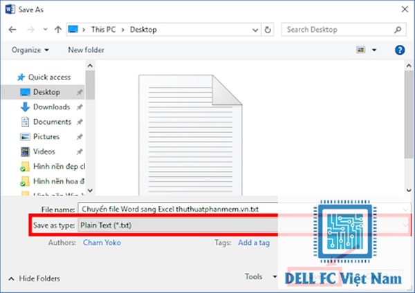 chuyển file word sang excel