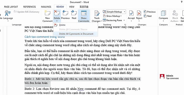 tắt comment trong word