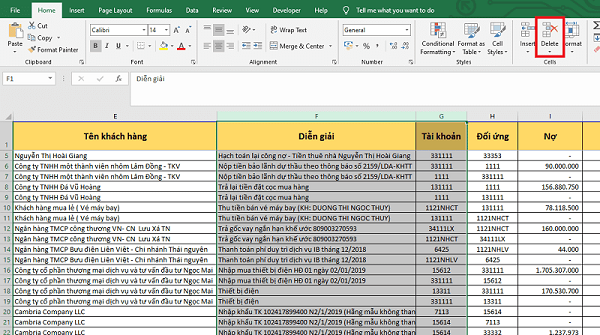 tạo bảng trong excel