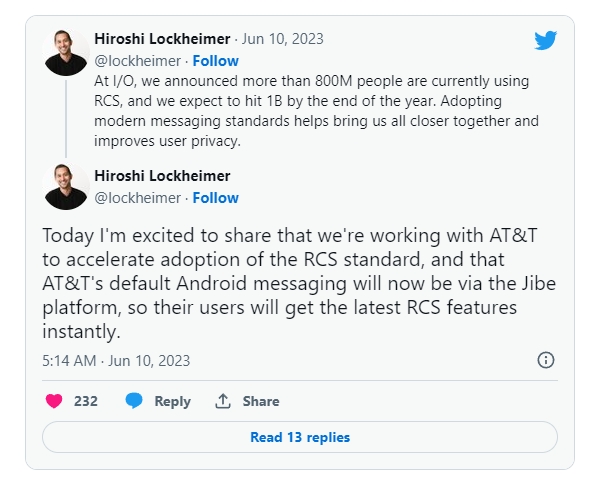 att starts using googles jibe platform for rcs messages congngheaz
